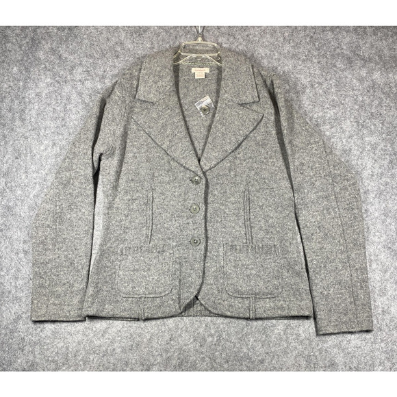 Sundance Blazer Womens Large Gray 100% Lambswool 3 Button Patch Pockets Tailored - Picture 1 of 10